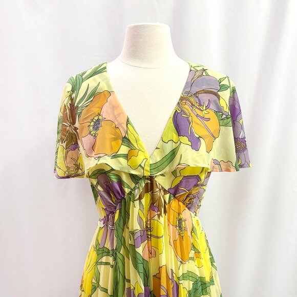 ASOS retro yellow and purple floral maxi dress size US 10 - Picture 4 of 7